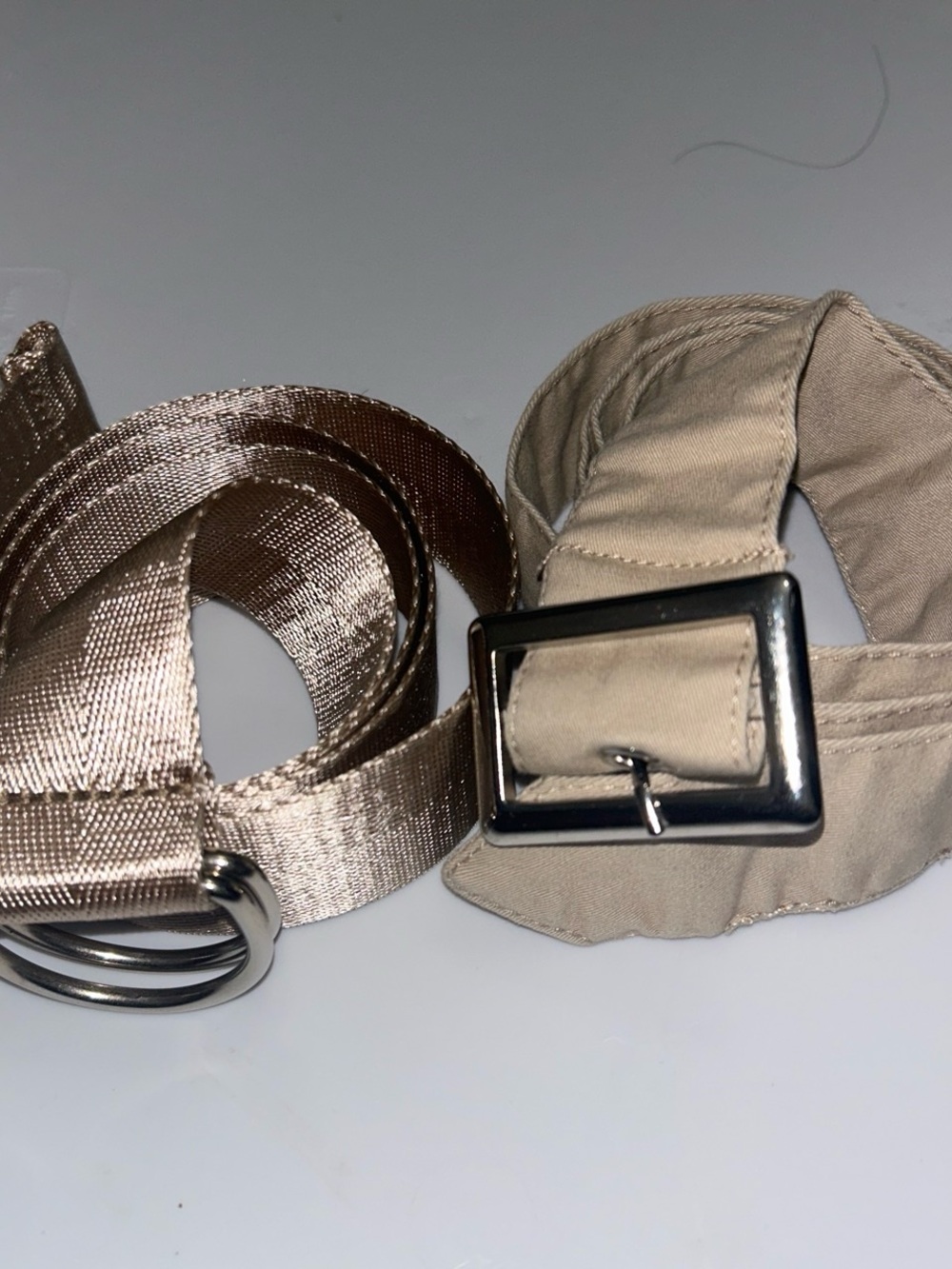 Neutral Beige Women’s Fabric Belt with Silver Buckle